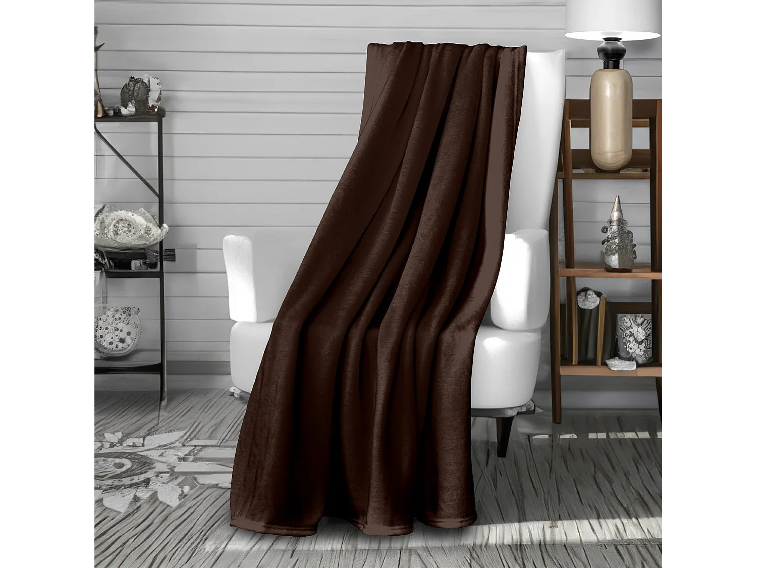 Manta de franela 180x220 cm CALIN marrón, de Soleil d'Ocre