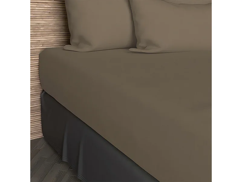 Drap housse uni en coton 160x200 cm JERSEY taupe, par Soleil d'ocre