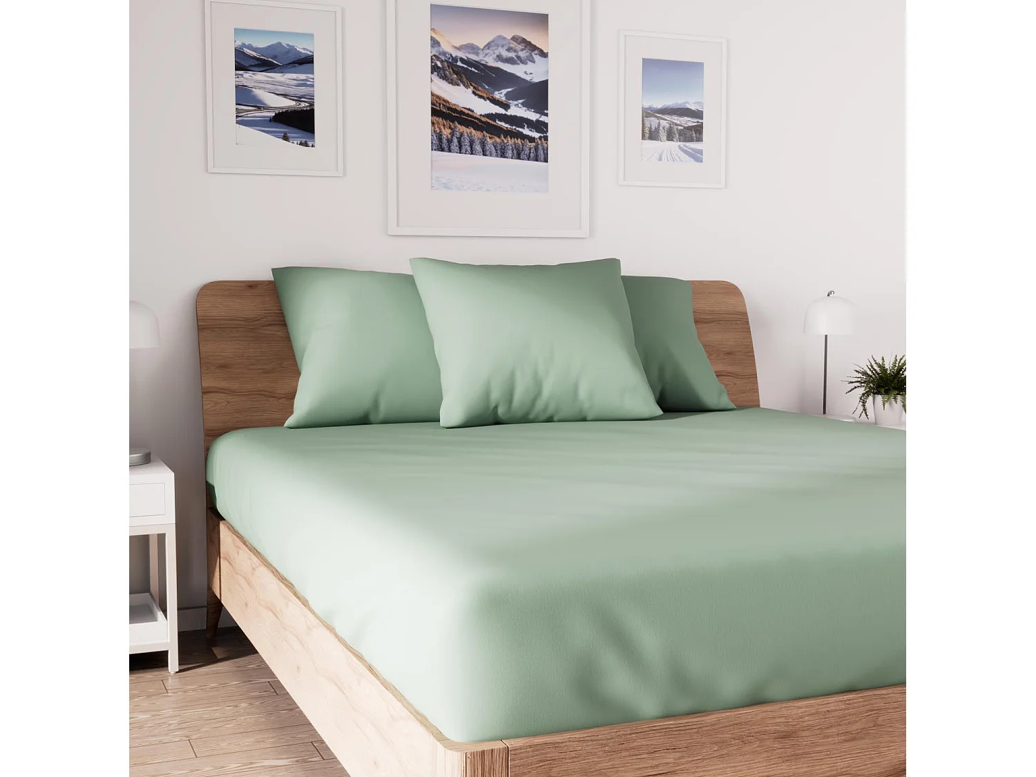 Drap housse en coton 160x200 cm JERSEY vert d'eau, par Soleil d'ocre