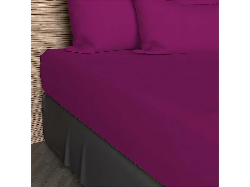 Drap housse 90x200 cm en coton 57 Fils SOLEIL D'OCRE cassis