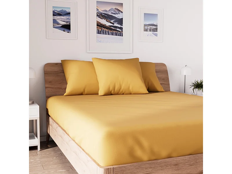 Drap housse en coton 90x190 cm JERSEY moutarde, par Soleil d'ocre