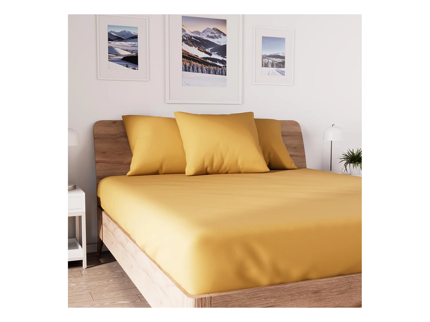 Drap housse en coton 90x190 cm JERSEY moutarde, par Soleil d'ocre