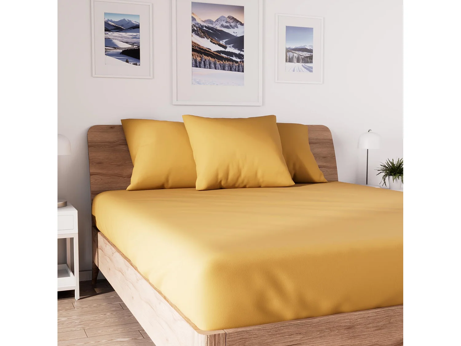 Drap housse en coton 90x190 cm JERSEY moutarde, par Soleil d'ocre