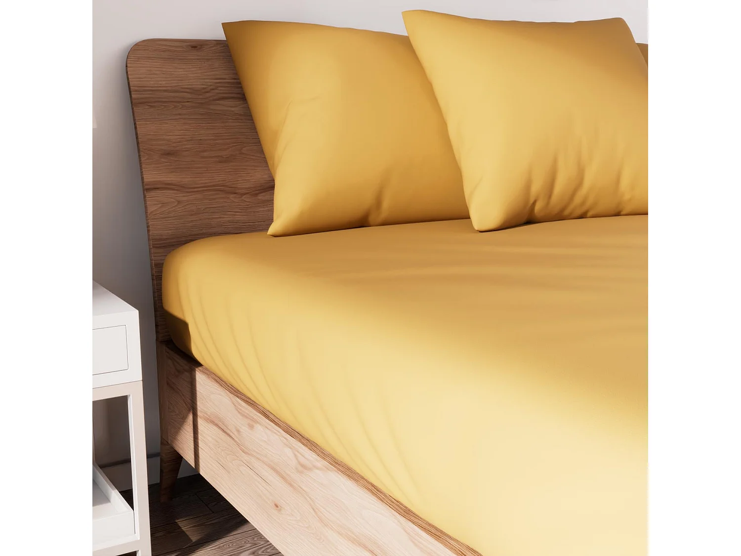 Drap housse en coton 90x190 cm JERSEY moutarde, par Soleil d'ocre