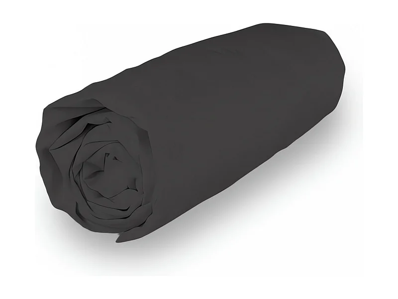 Drap housse en coton 160x200 cm PERCALE anthracite, par Soleil d'ocre