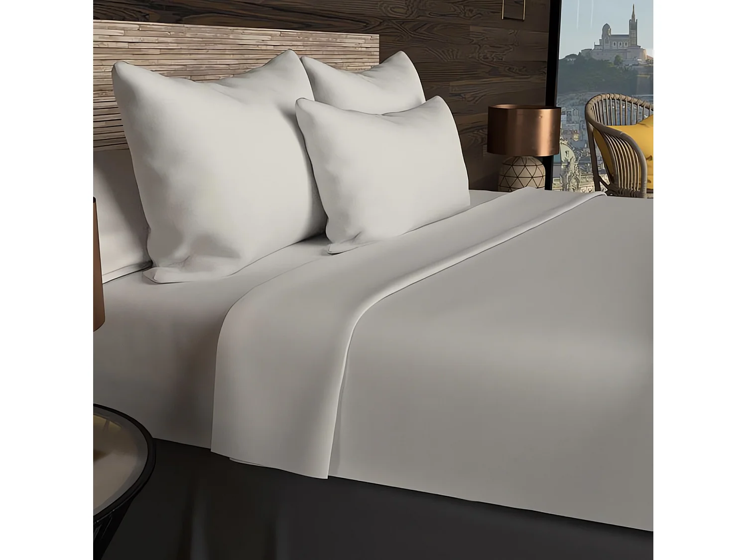Drap housse en coton 57 fils 140x200 cm UNI lin, par Soleil d'ocre