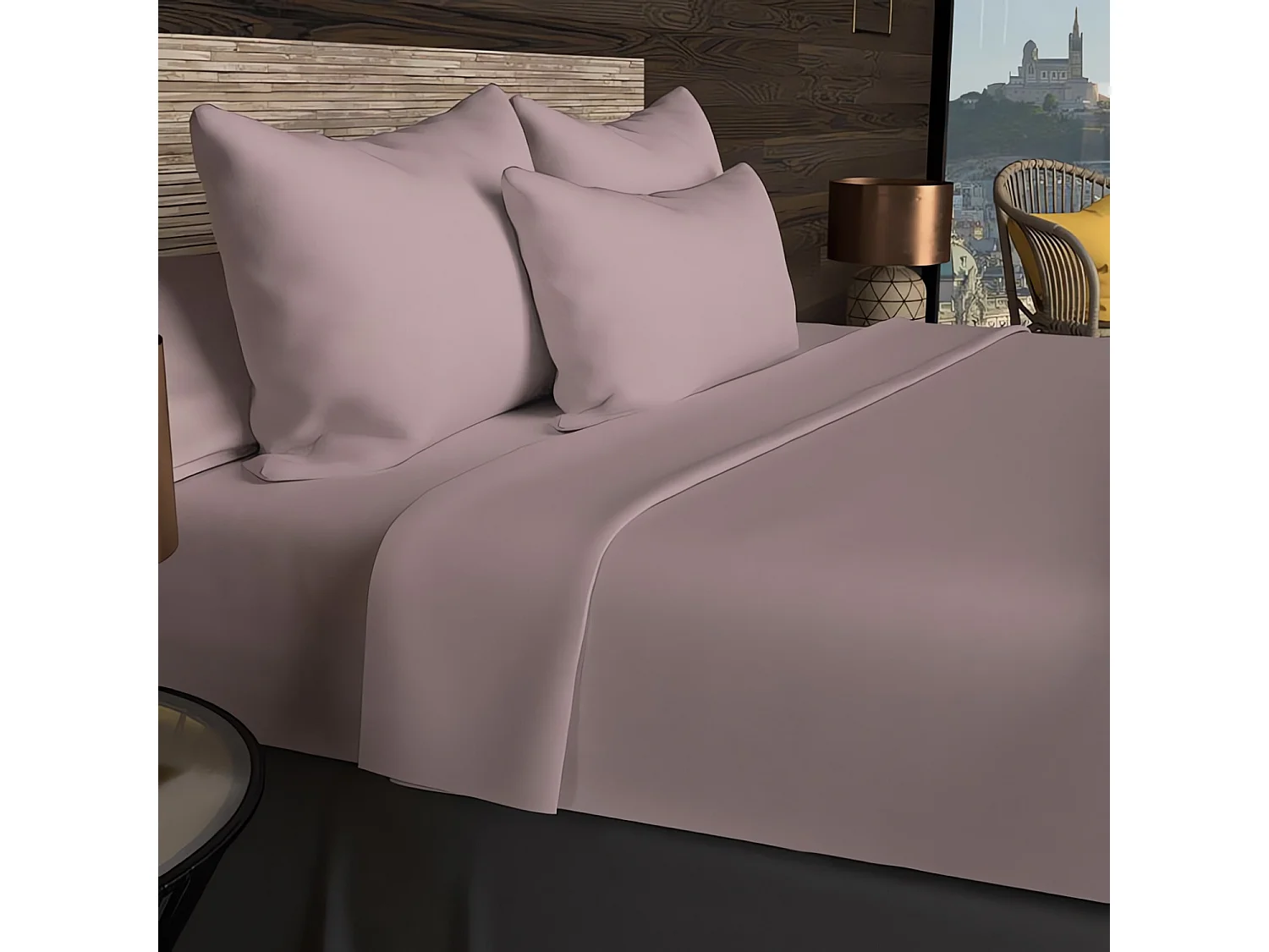 Drap housse en coton 57 fils 140x190 cm UNI vieux rose, par Soleil d'ocre