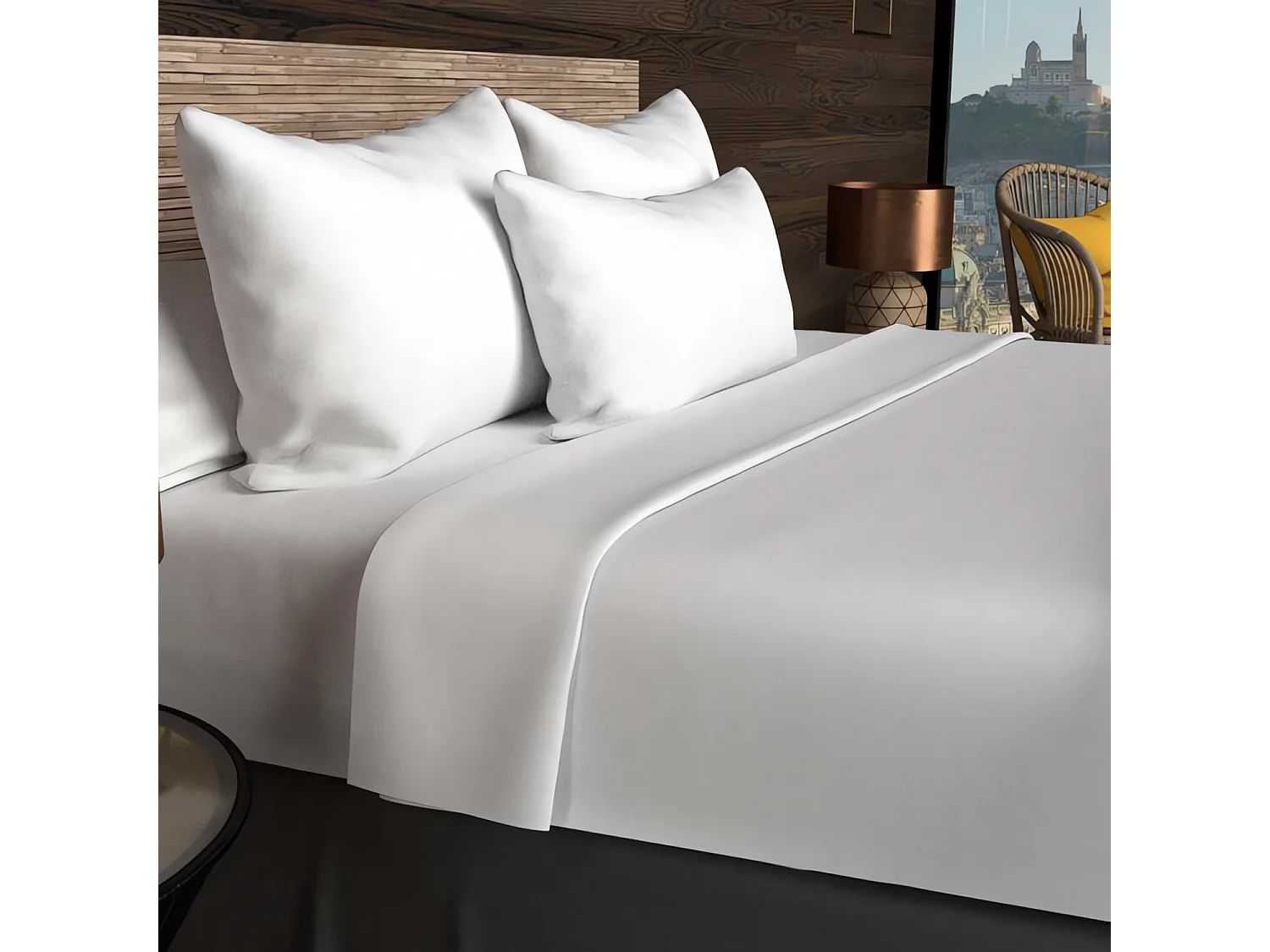 Drap housse 90x200 cm en coton 57 Fils SOLEIL D'OCRE blanc