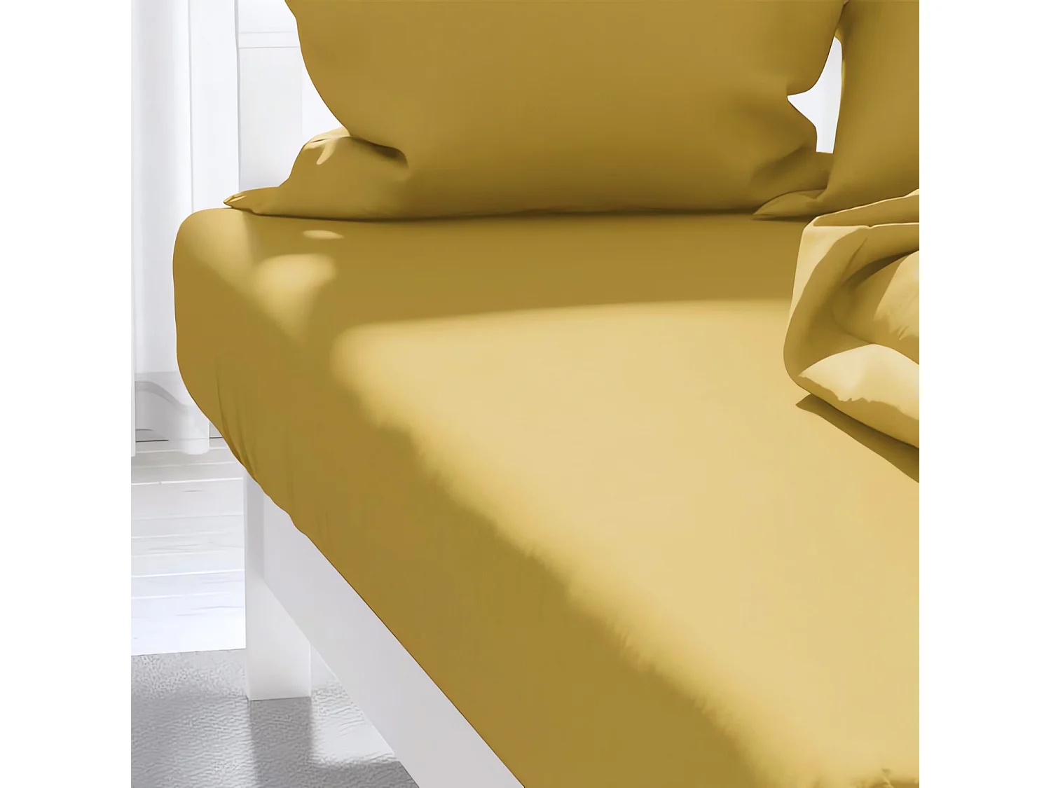 Drap housse uni 160x200 cm ZZZ jaune