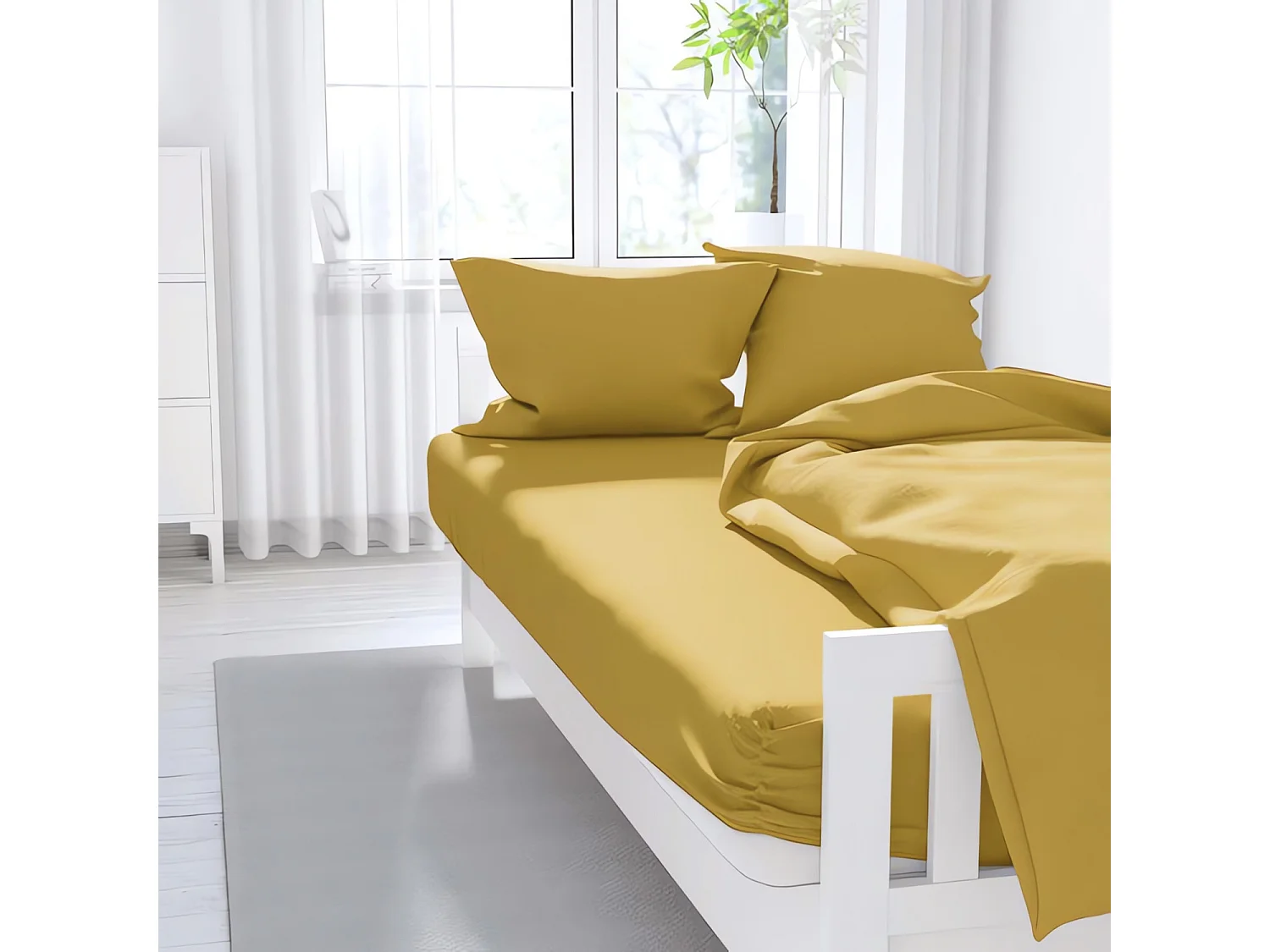 Drap housse uni 160x200 cm ZZZ jaune