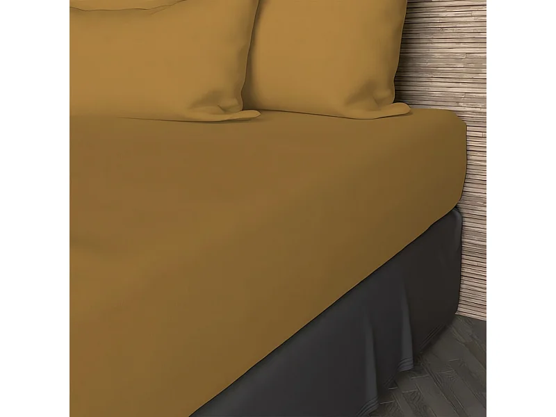 Drap housse en coton 57 fils 140x200 cm UNI moutarde, par Soleil d'ocre