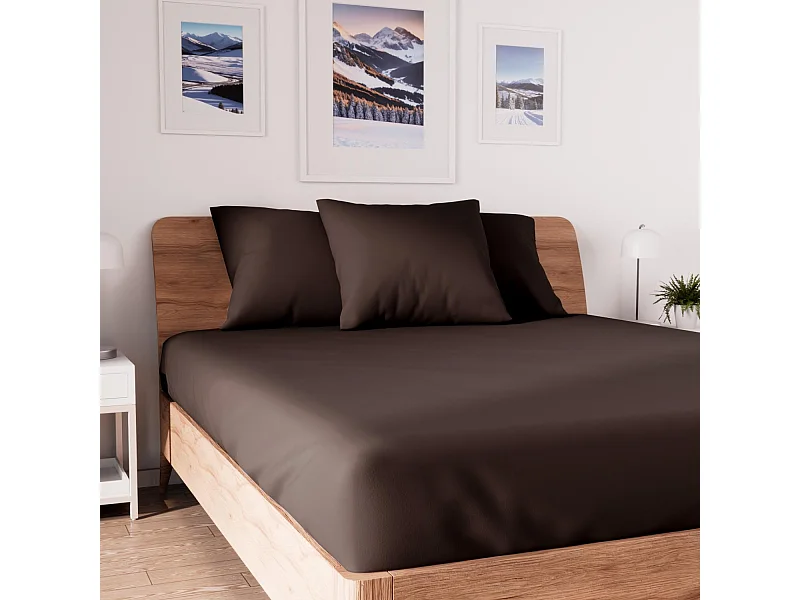 Drap housse en coton 160x200 cm JERSEY brun, par Soleil d'ocre