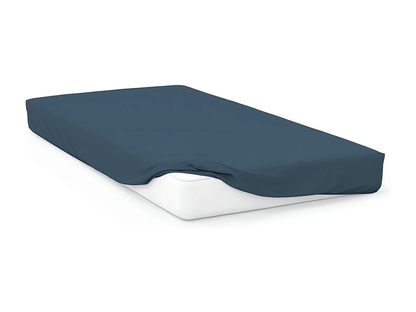 Drap housse en coton 57 fils 90x200 cm UNI bleu canard, par Soleil d'ocre