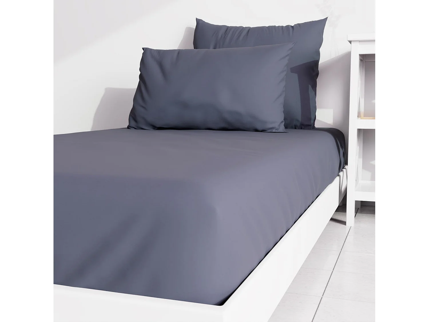 Drap housse uni 90x190 cm ZZZ bleu jean