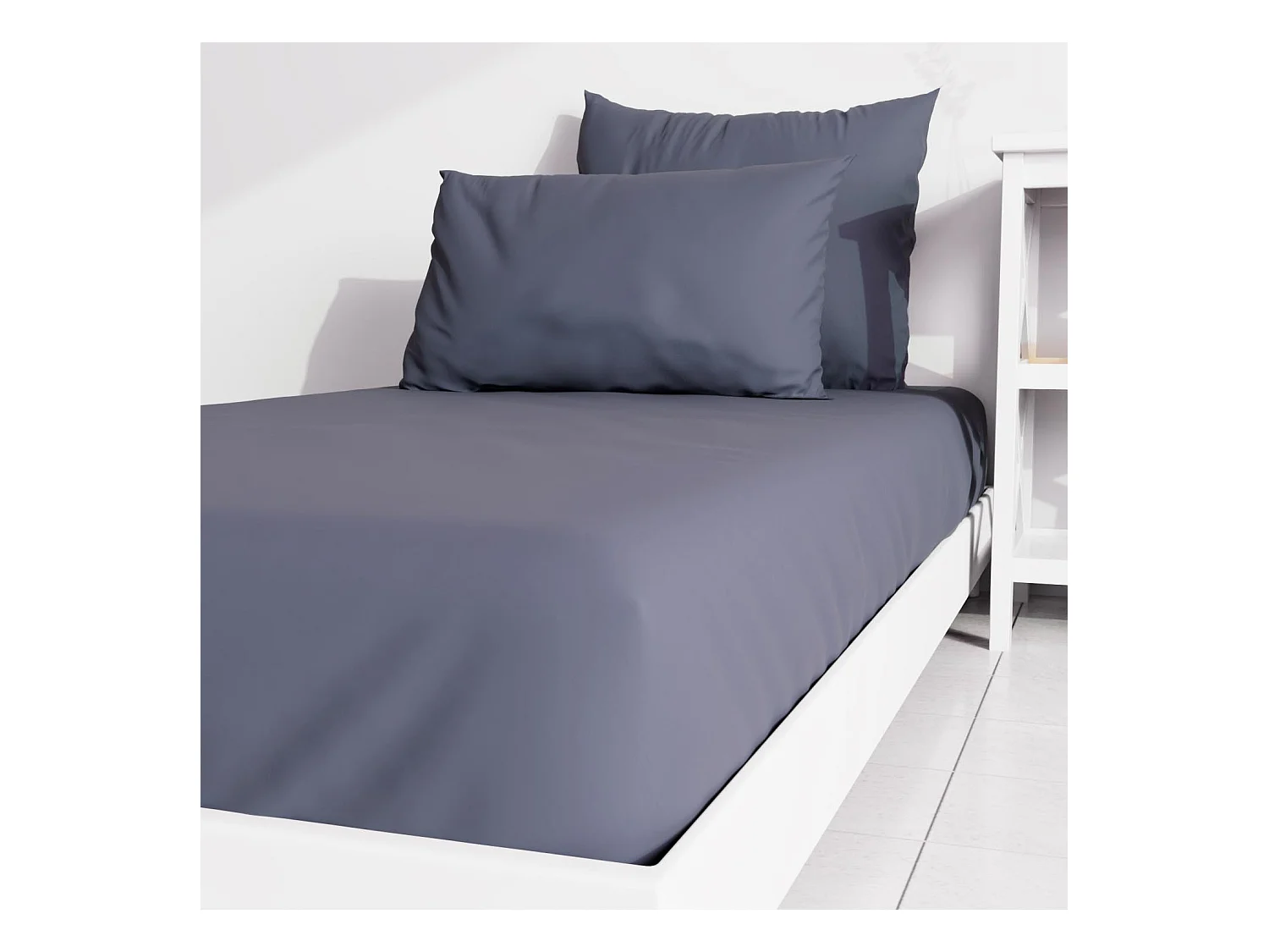 Drap housse uni 90x190 cm ZZZ bleu jean