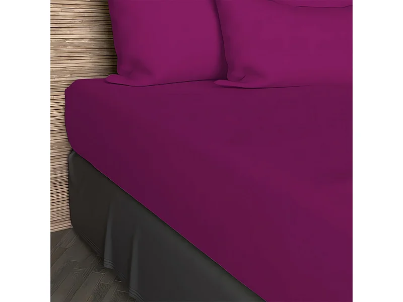 Drap housse 200x200 cm en coton uni 57 Fils/cm2 par SOLEIL D'OCRE cassis