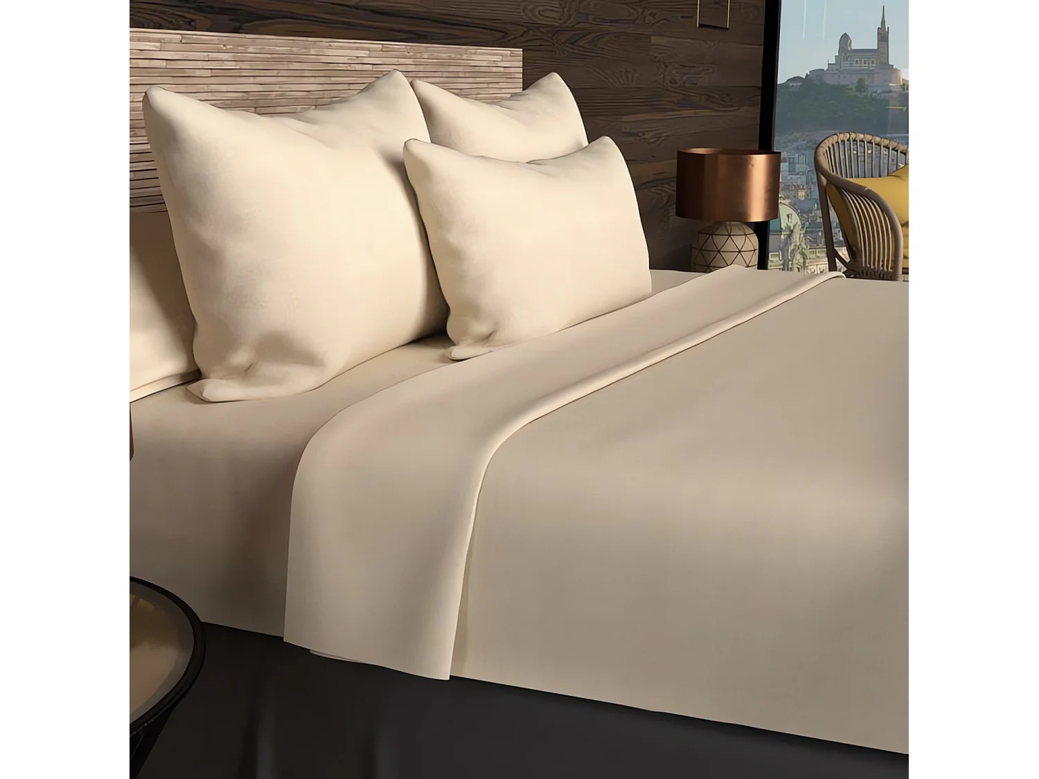 Drap housse 180x200 cm en coton 57 Fils SOLEIL D'OCRE écru