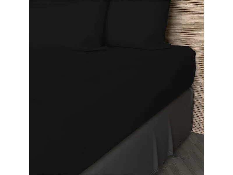 Drap housse en coton 57 fils 90x200 cm UNI noir, par Soleil d'ocre