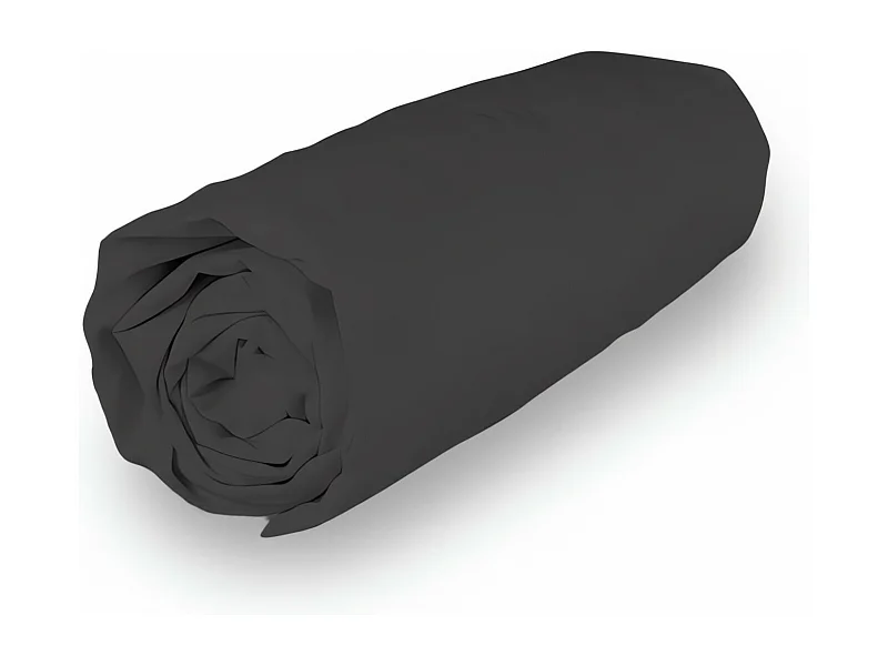 Drap housse en coton 180x200 cm PERCALE anthracite, par Soleil d'ocre