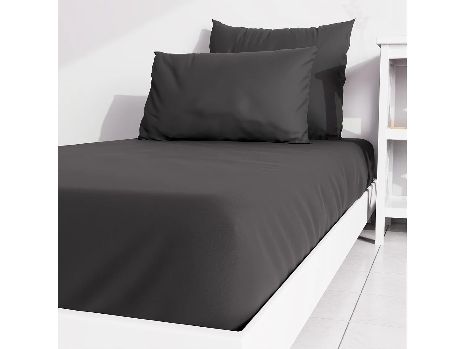 Drap housse uni 90x190 cm ZZZ noir