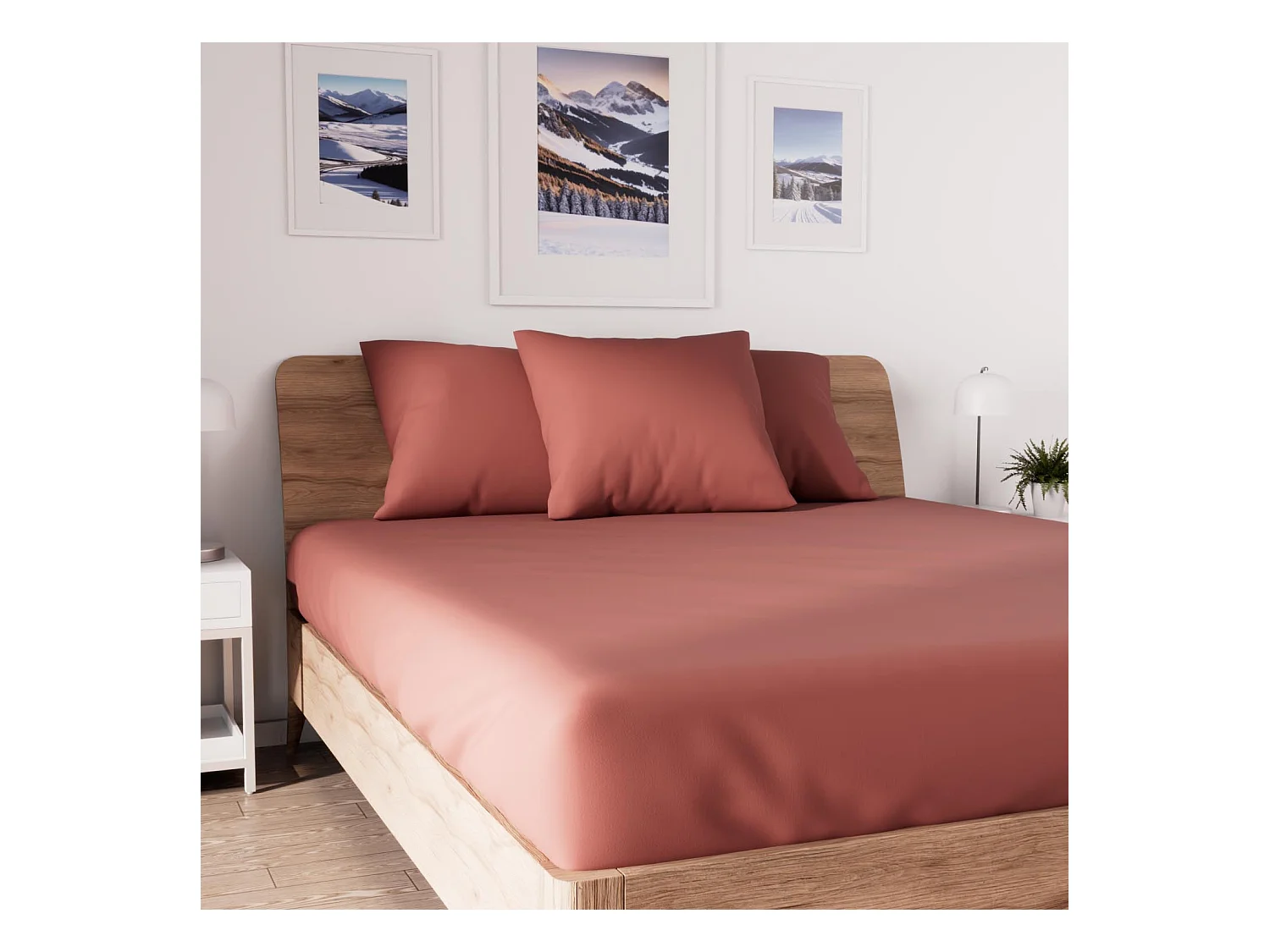 Drap housse en coton 90x190 cm JERSEY brique, par Soleil d'ocre