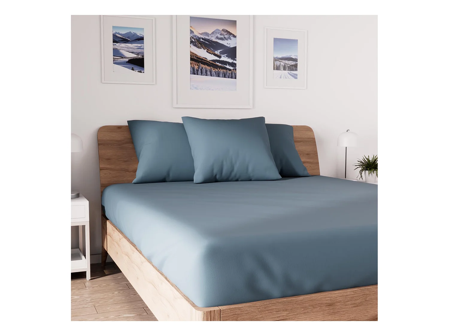 Drap housse en coton 90x190 cm JERSEY bleu canard, par Soleil d'ocre