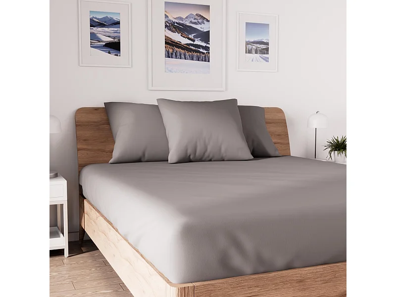 Drap housse en coton 90x190 cm JERSEY gris, par Soleil d'ocre