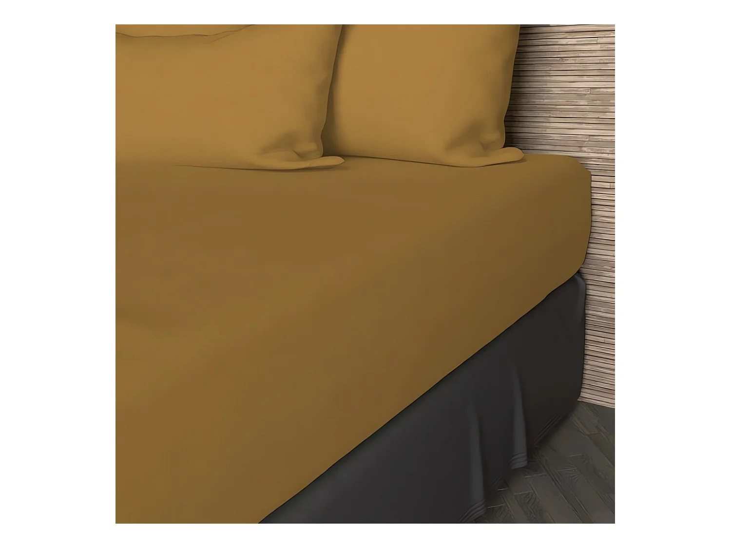 Drap housse en coton 57 fils 90x190 cm UNI moutarde, par Soleil d'ocre