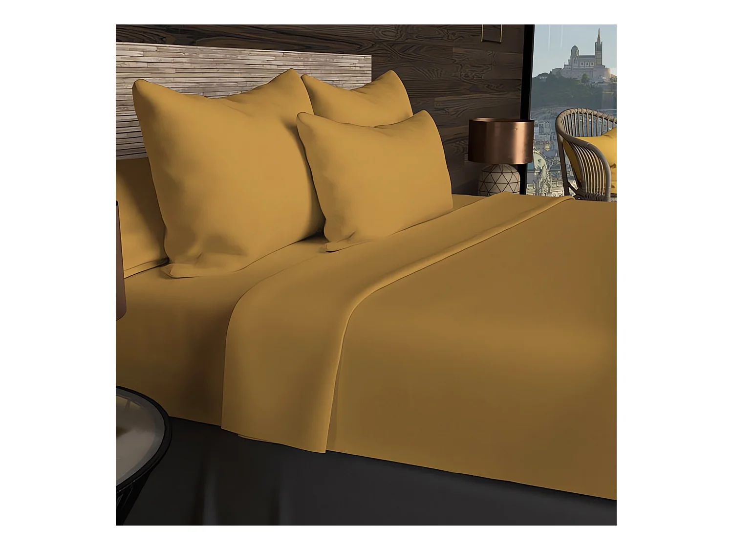 Bajera ajustable de algodón 57 hilos 90x190 cm mostaza UNI