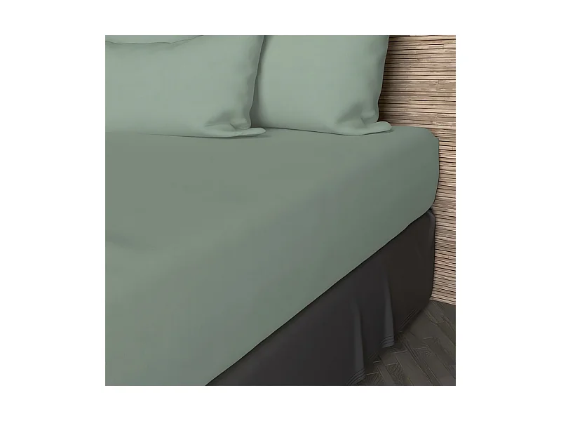 Drap housse en coton 57 fils 200x200 cm UNI vert d'eau, par Soleil d'ocre