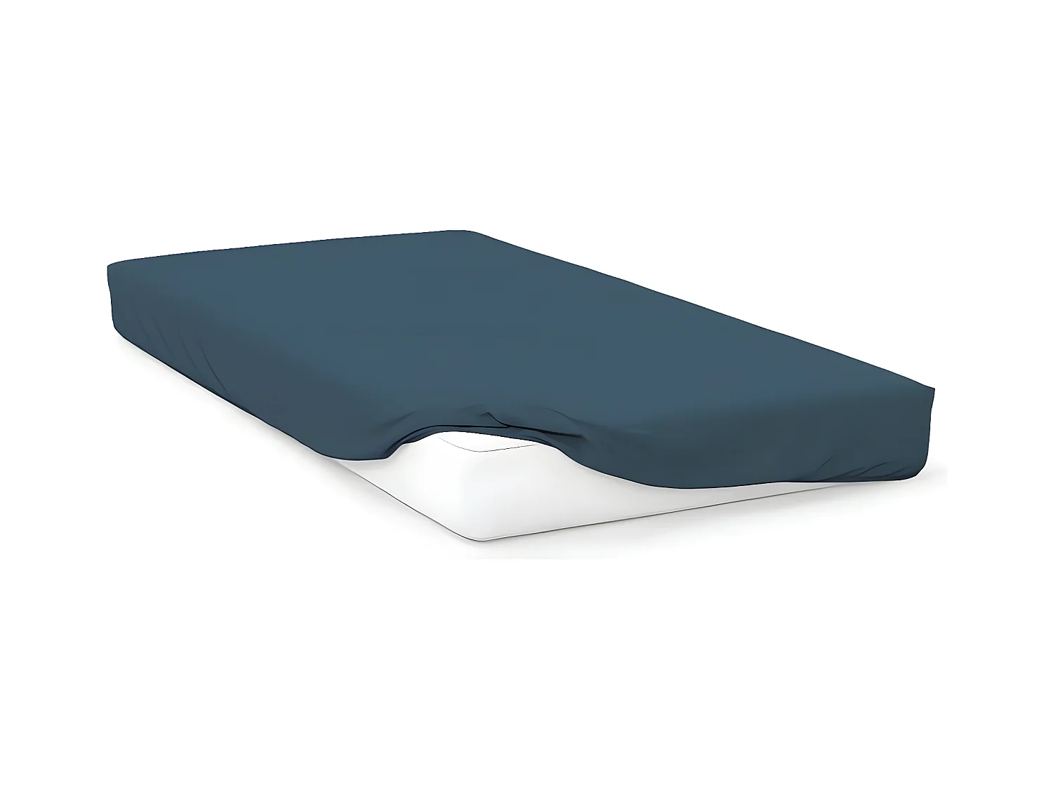 Drap housse en coton 57 fils 90x190 cm UNI bleu canard, par Soleil d'ocre