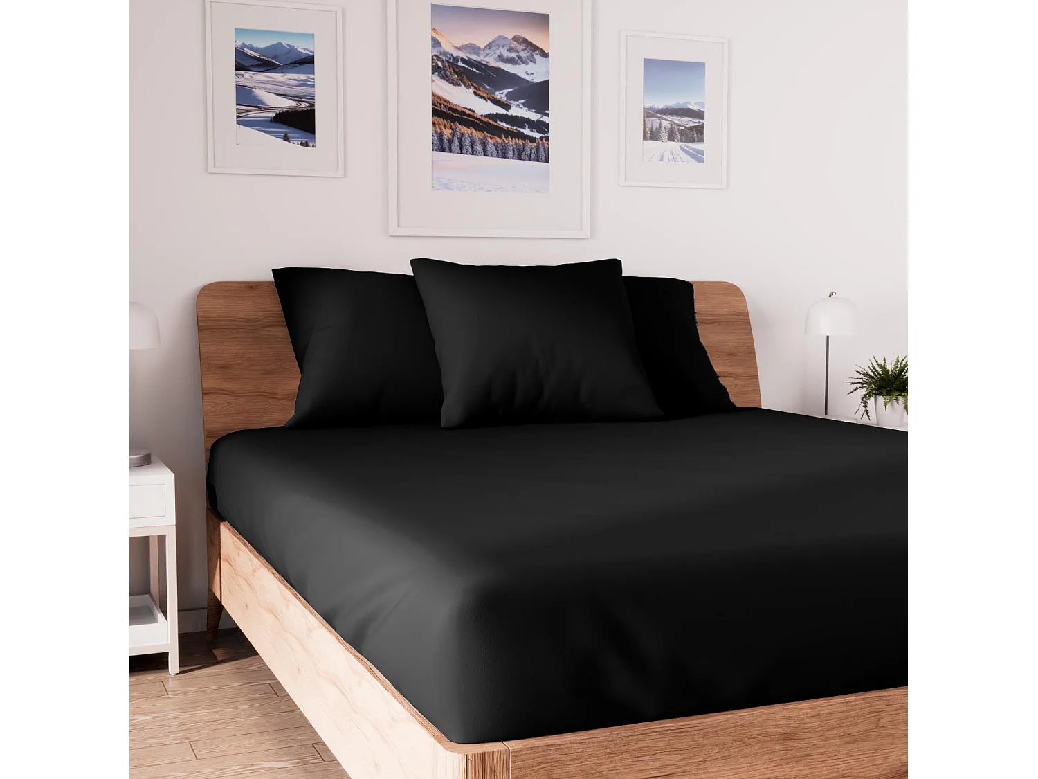 Drap housse en coton 90x190 cm JERSEY noir, par Soleil d'ocre