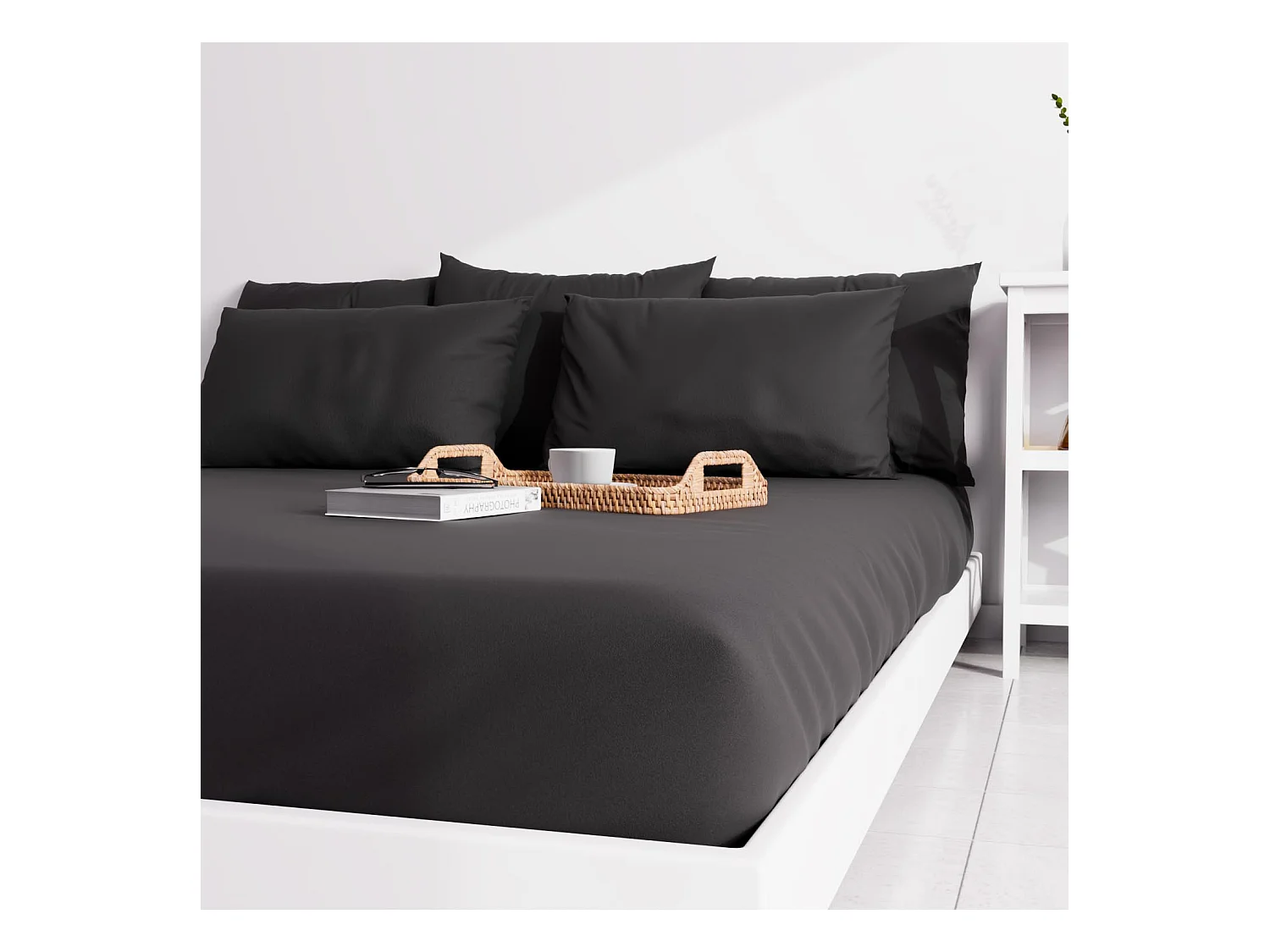 Drap housse uni 160x200 cm ZZZ noir