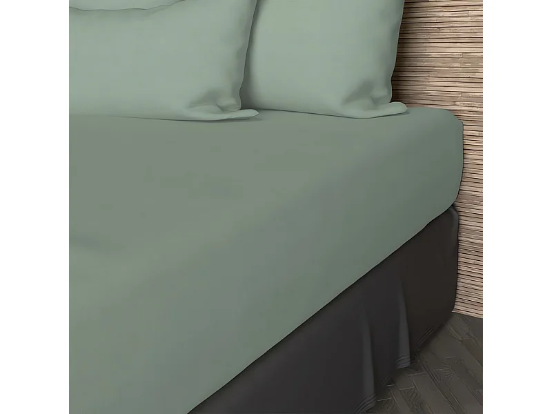 Drap housse en coton 57 fils 90x200 cm UNI vert d'eau, par Soleil d'ocre