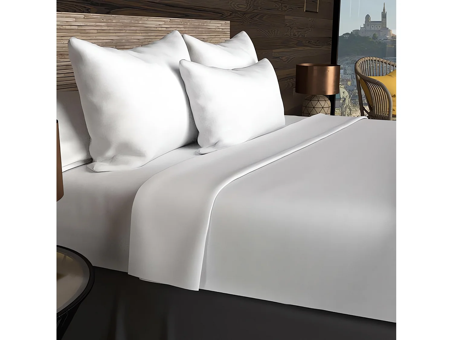 Drap housse en coton 57 fils 90x200 cm UNI blanc, par Soleil d'ocre