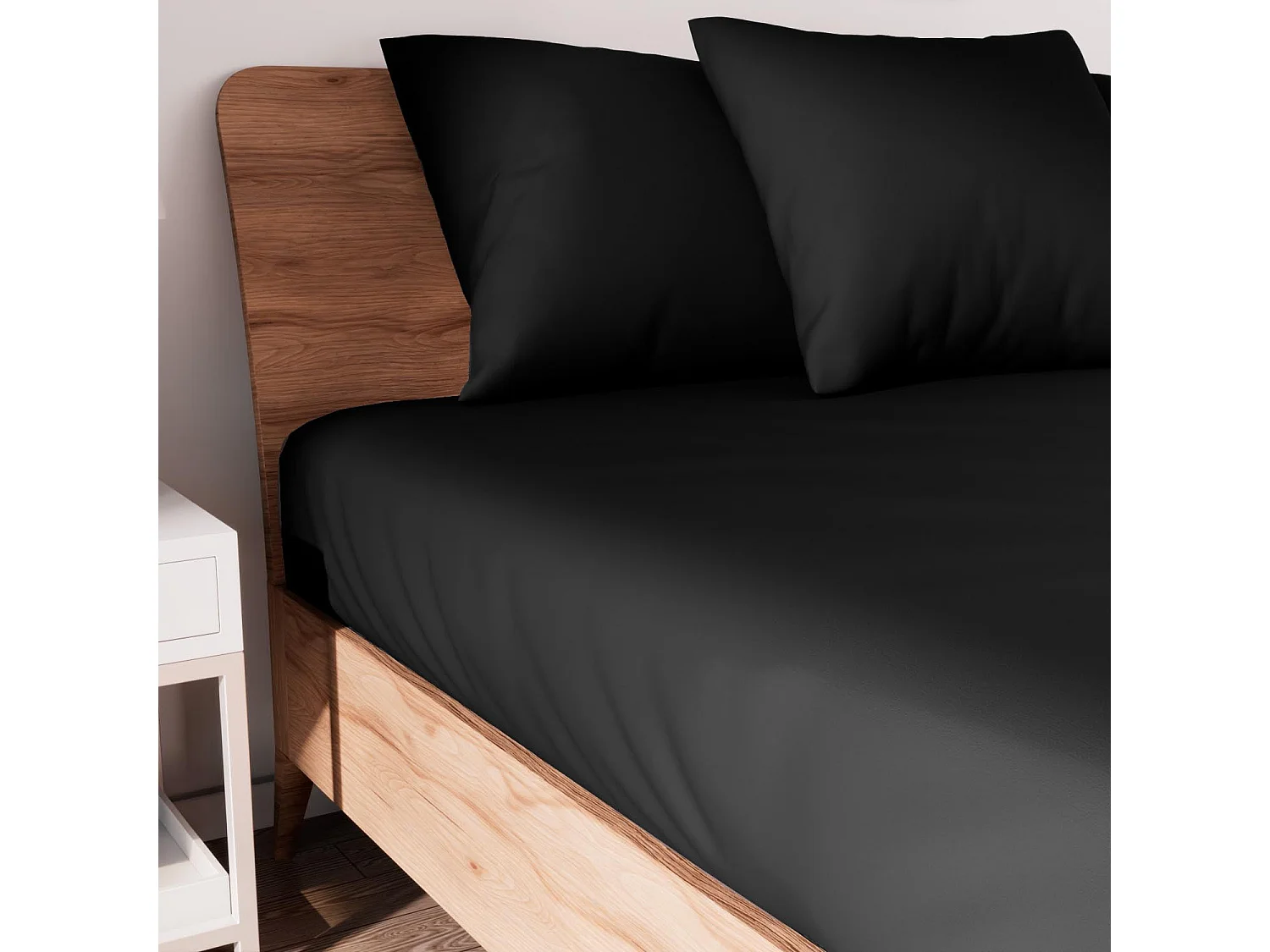 Drap housse en coton 160x200 cm JERSEY noir, par Soleil d'ocre