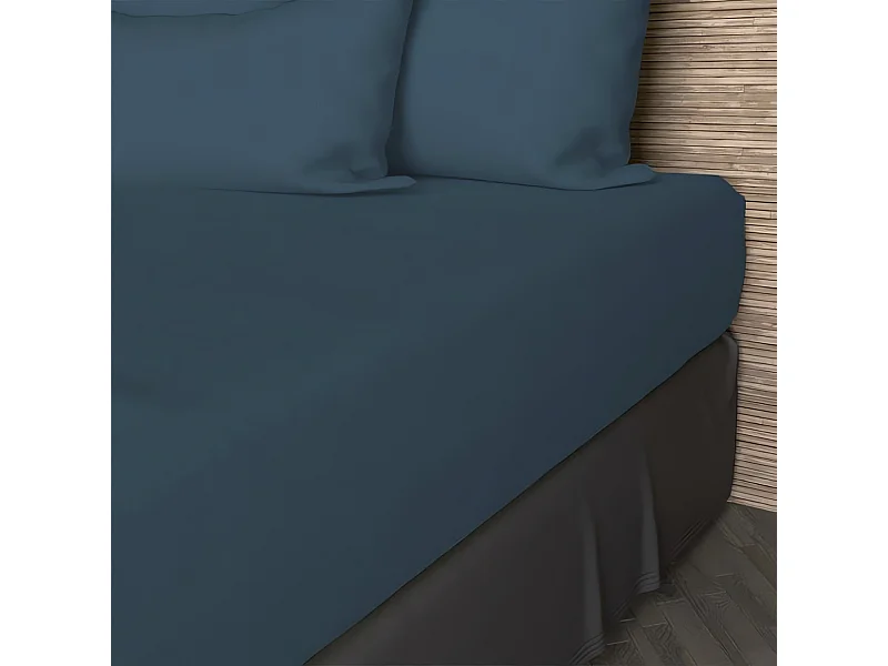 Drap housse en coton 57 fils 160x200 cm UNI bleu canard, par Soleil d'ocre
