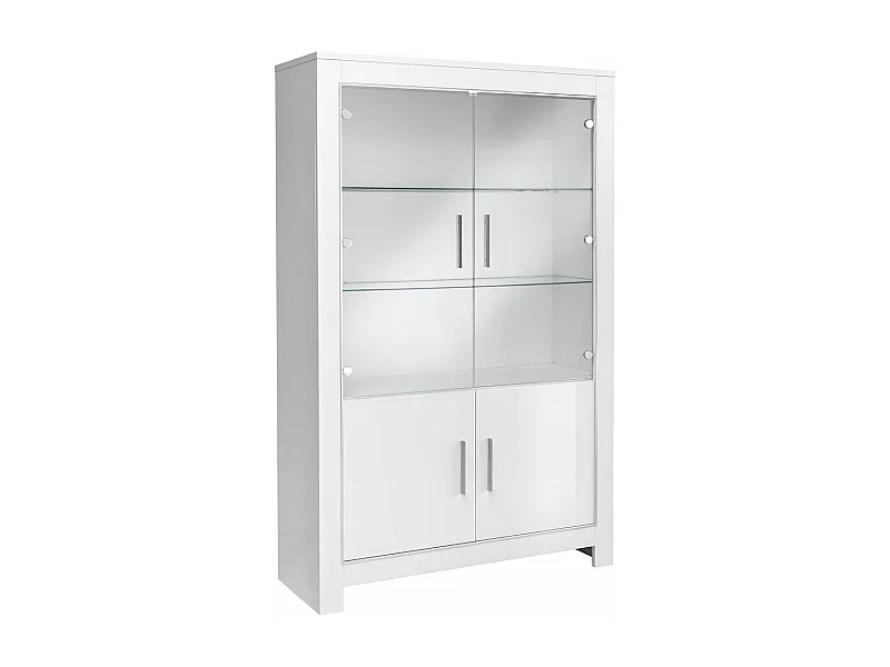 DENAE - Vitrine 4 Portes Laquée Blanc Brillant avec Eclairage Led