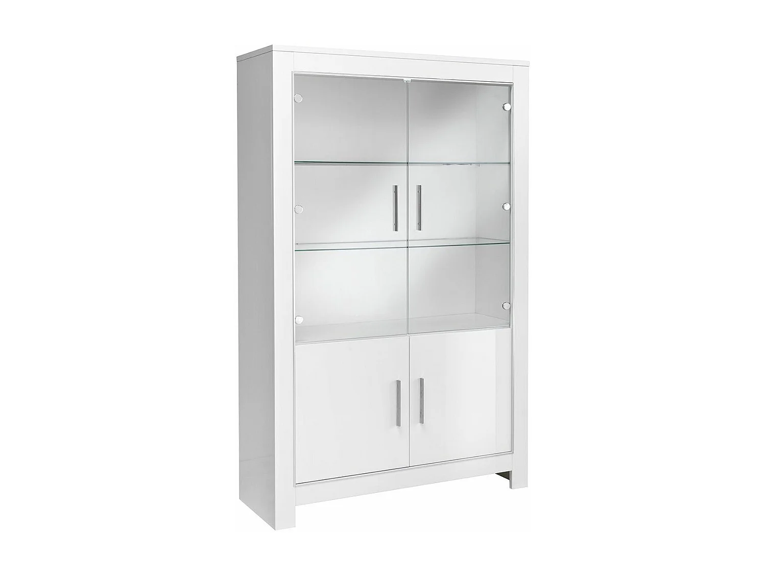 DENAE - Vitrine 4 Portes Laquée Blanc Brillant avec Eclairage Led