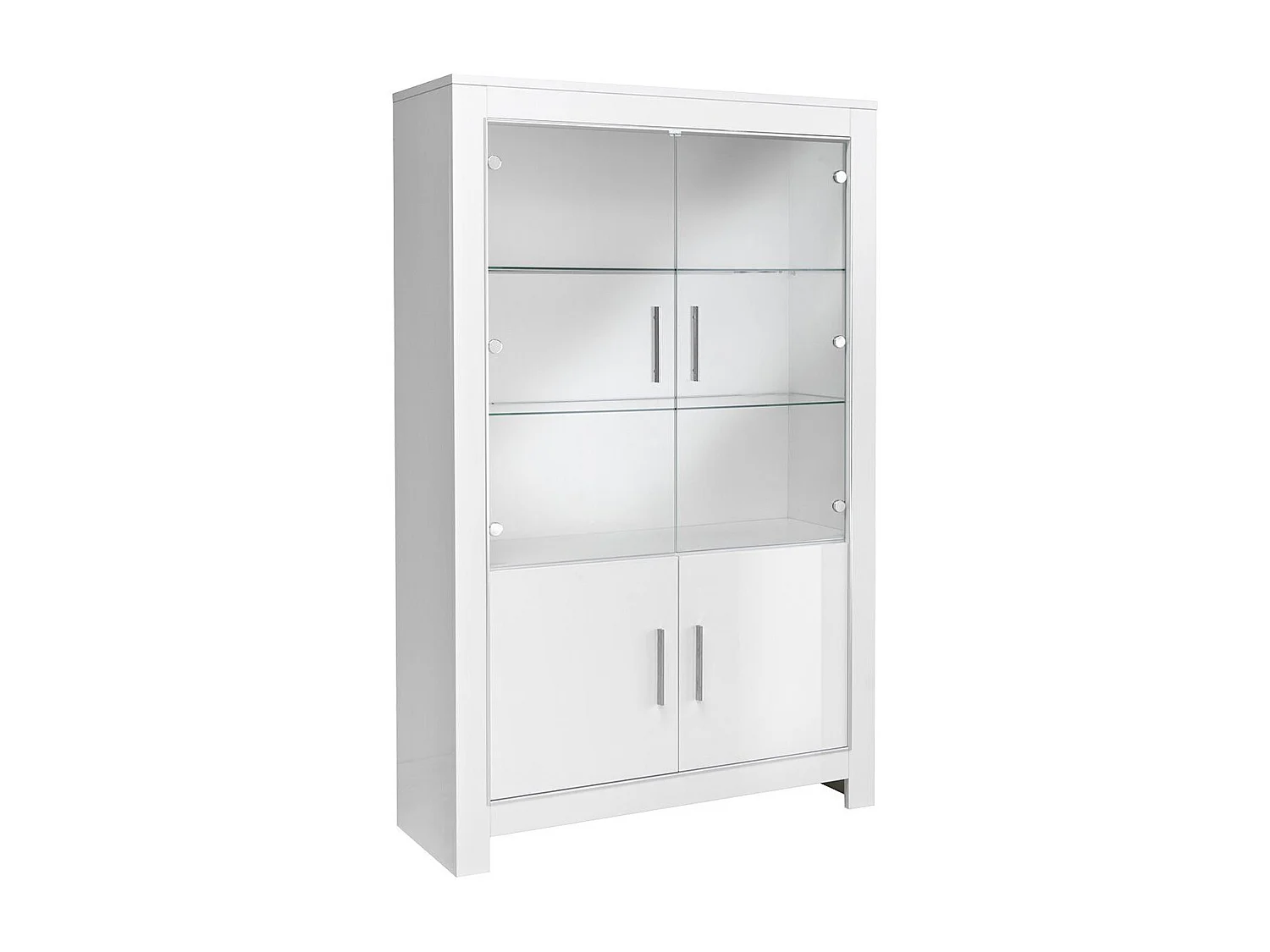 DENAE - Vitrine 4 Portes Laquée Blanc Brillant avec Eclairage Led