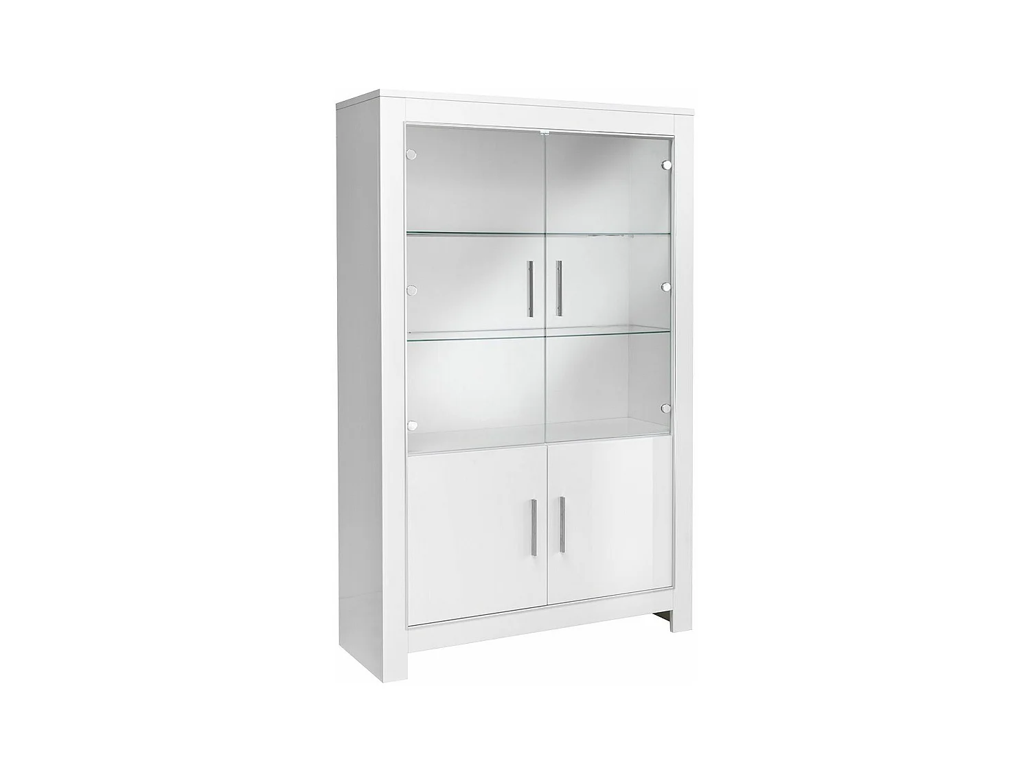 DENAE - Vitrine 4 Portes Laquée Blanc Brillant avec Eclairage Led
