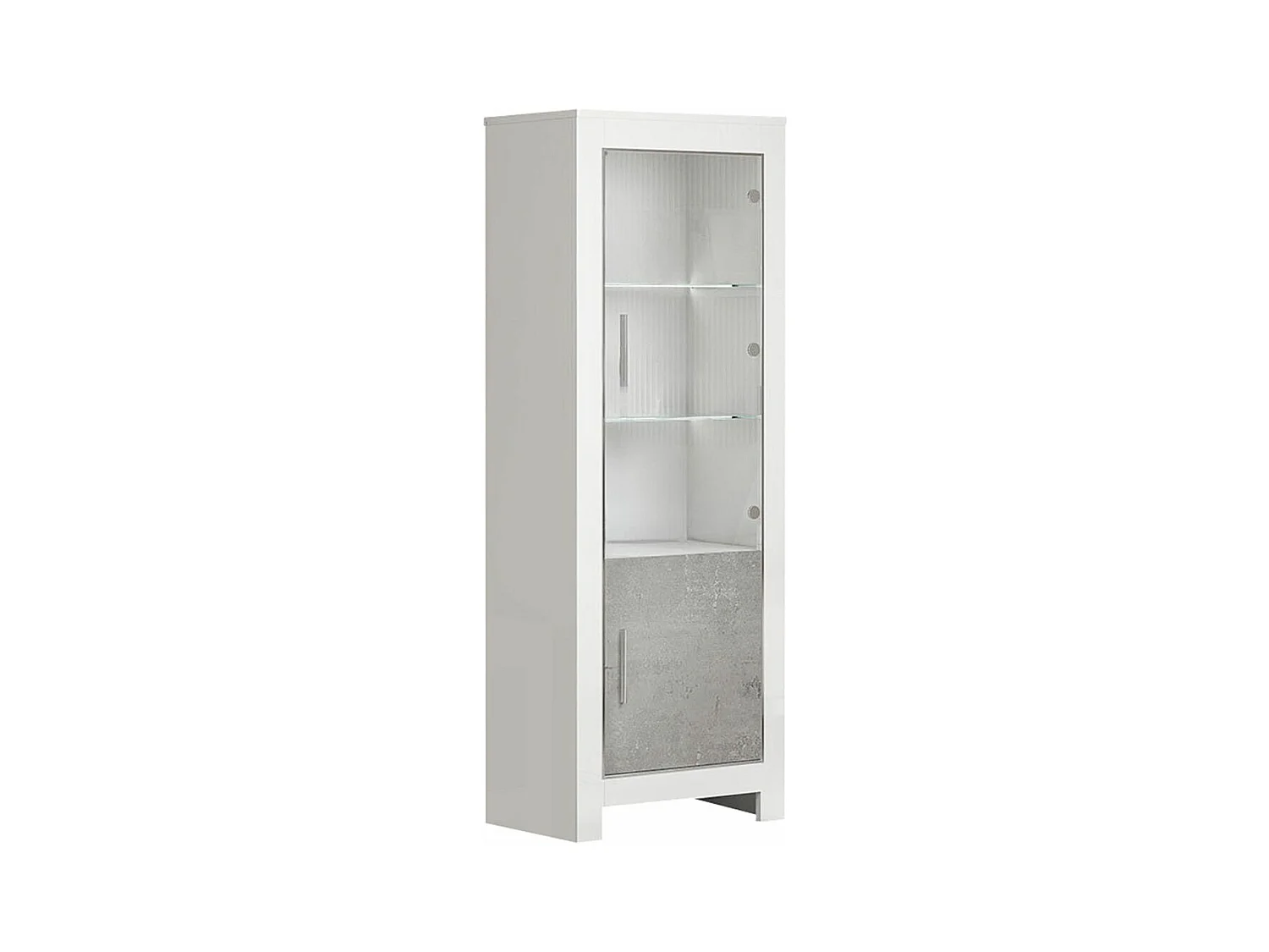 DENAE - Vitrine Droite Laquée Blanc Brillant et Gris Marbré avec Leds