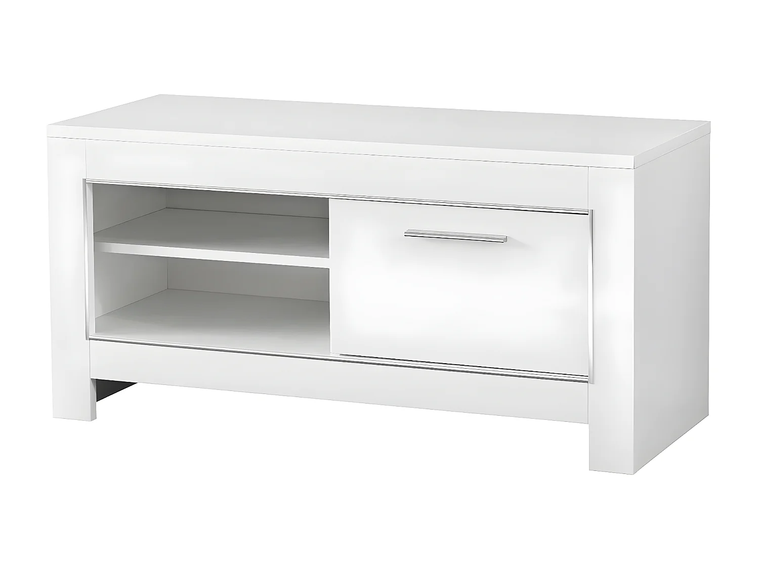 DENAE - Meuble TV 1 Porte L112cm Laqué Blanc Brillant