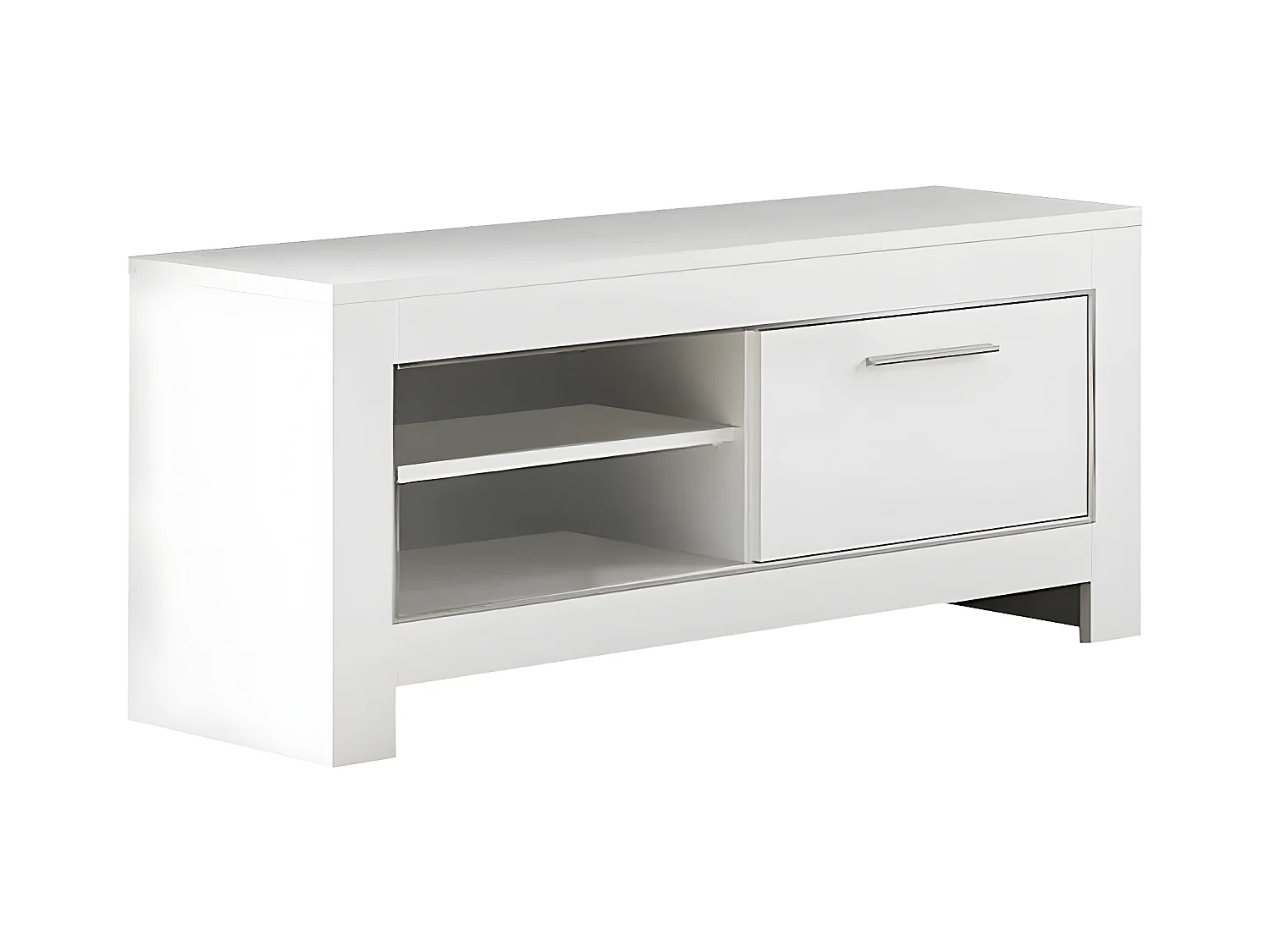 DENAE - Meuble TV 1 Porte L112cm Laqué Blanc Brillant
