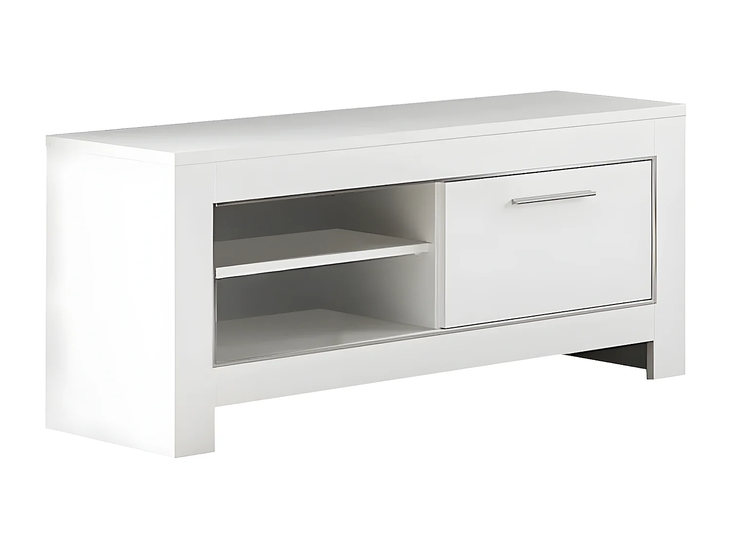 DENAE - Meuble TV 1 Porte L112cm Laqué Blanc Brillant