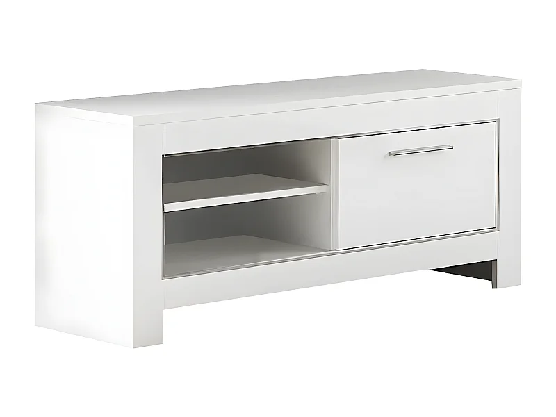DENAE - Meuble TV 1 Porte L112cm Laqué Blanc Brillant