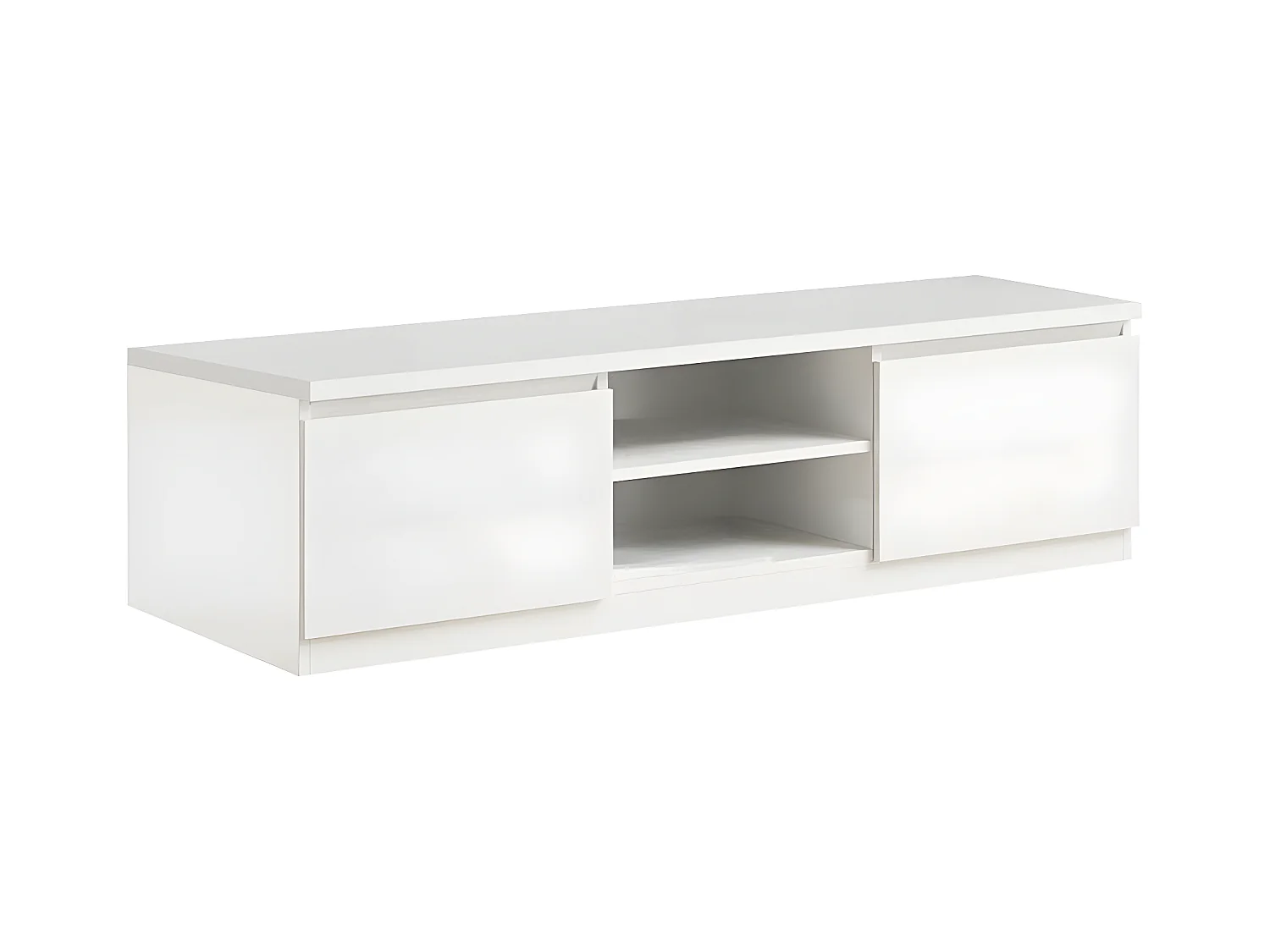 DEYTON - Meuble TV 2 Portes Laqué Blanc Brillant