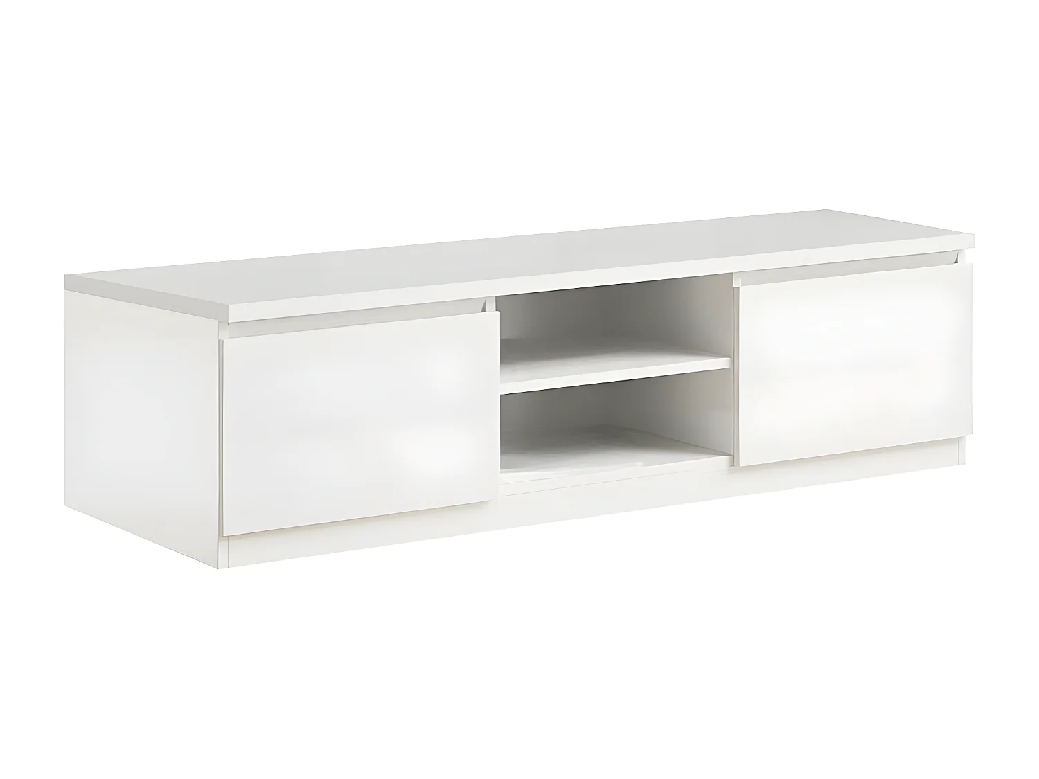 DEYTON - Meuble TV 2 Portes Laqué Blanc Brillant