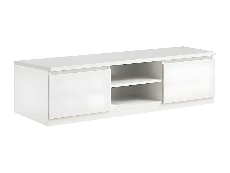 DEYTON - Meuble TV 2 Portes Laqué Blanc Brillant