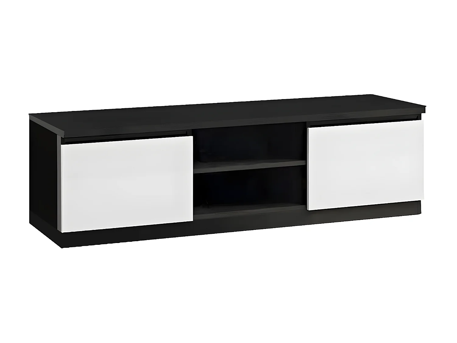 DEYTON - Meuble TV 2 Portes Laqué Noir et Blanc Brillant